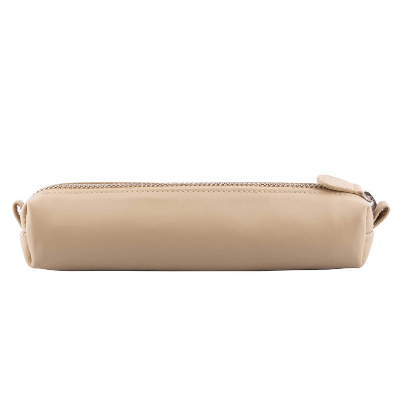 DiLoro Leather Zippered Fountain Ballpoint Rollerball Pens and Pencils Case Holder Pouch Genuine Full Grain Soft Nappa Leather (Beige) - Image 2